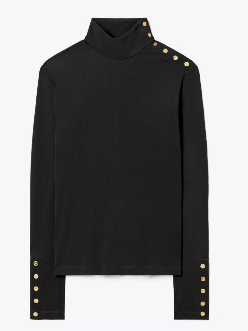 Tory Burch Turtleneck Long-Sleeve Shirt with Gold Buttons